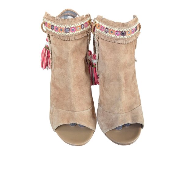 Sam Edelman Artie 2 Fringe Open Toe Bootie Heels - Size 8.5 - Picture 4 of 13